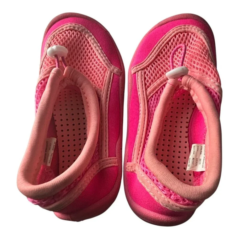 Wonder Nation Girls Swim Shoes Pink Mesh Slip On Size 9-10 Adjustable Drawstring
